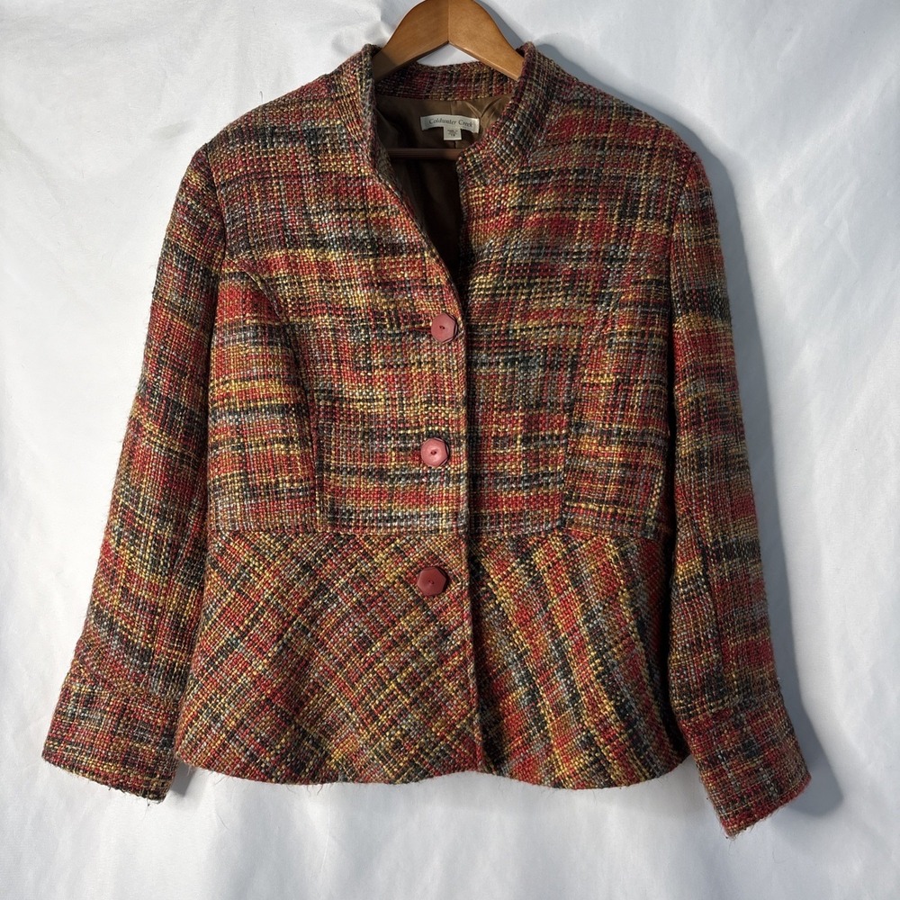 Coldwater Creek Women's 18 Tweed Lined Button Up‎ Blazer Jacket Orange Red